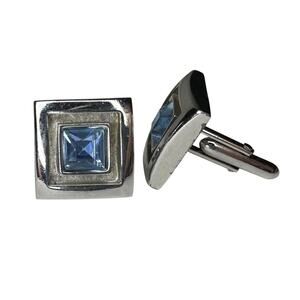 Swank Vintage Silvertone Light Blue Square Cufflinks